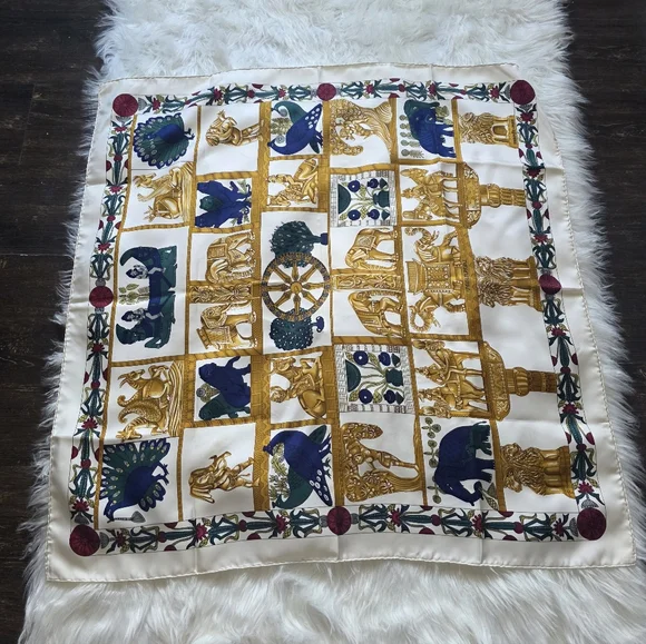 Hermes Paris  Torana Elegant Silk Scarf with Elephant and Gold Design - Picture 5 of 14
